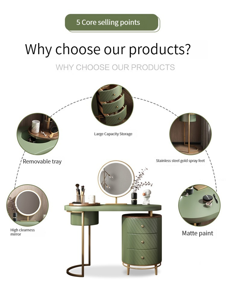 [Pre-order] Nordic Elegant Retractable Dressing Table, Chest of Drawers and Mirror in Affordable Luxury (Green/White)-Smart-Living