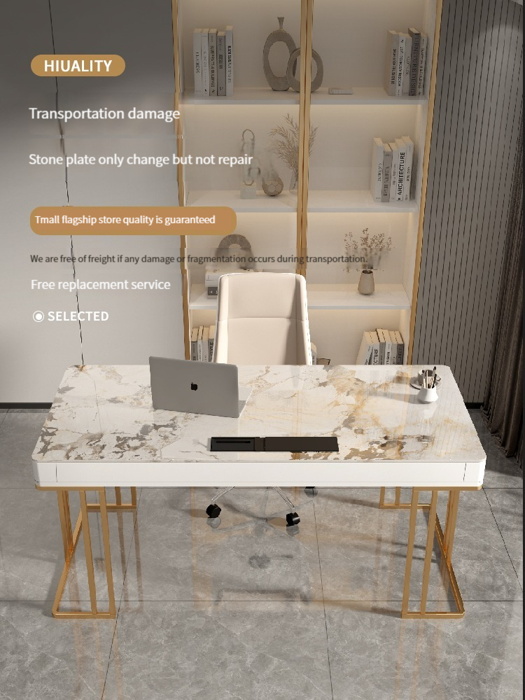 [Pre-order]  Light luxury desk, simple modern office desk, small apartment rock board study desk, home computer desk, writing desk.-Smart-Living