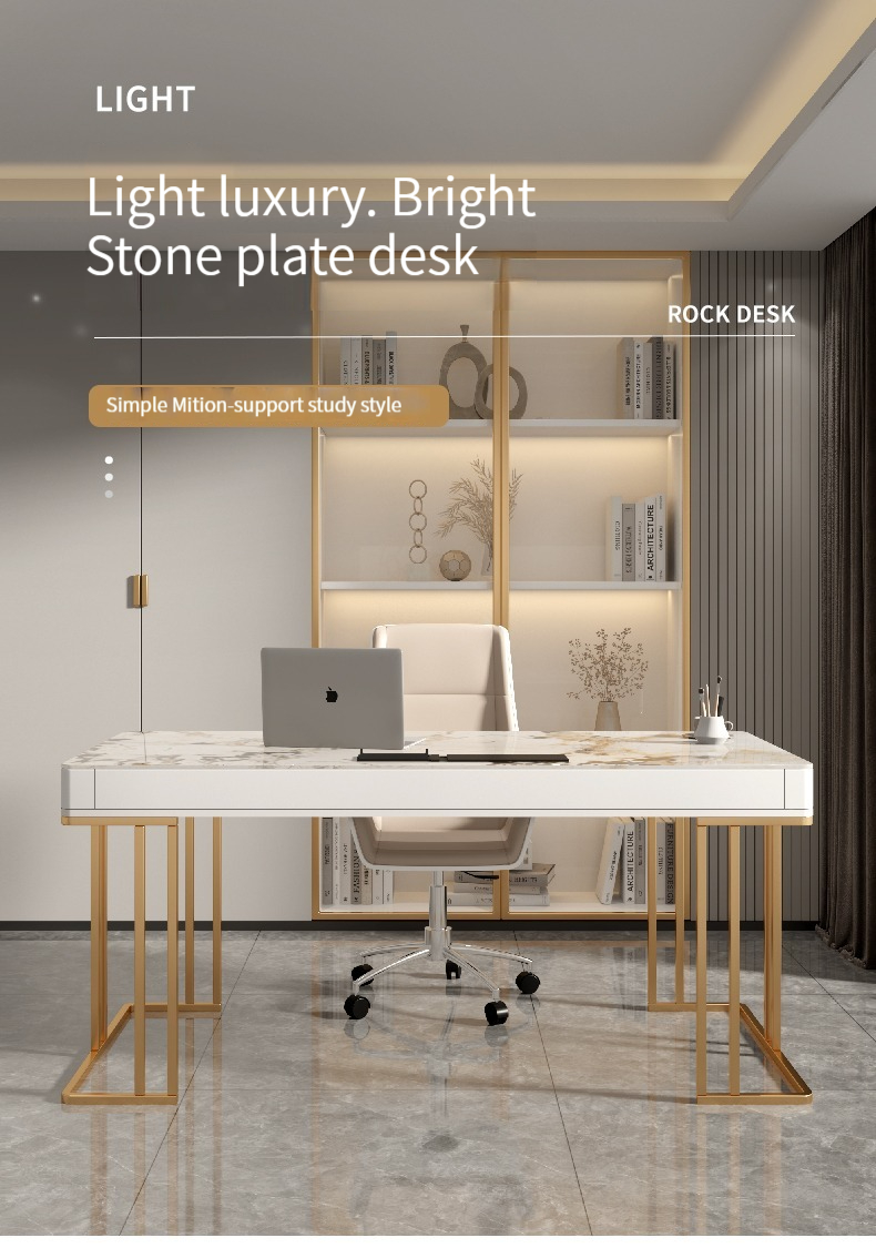 [Pre-order]  Light luxury desk, simple modern office desk, small apartment rock board study desk, home computer desk, writing desk.-Smart-Living