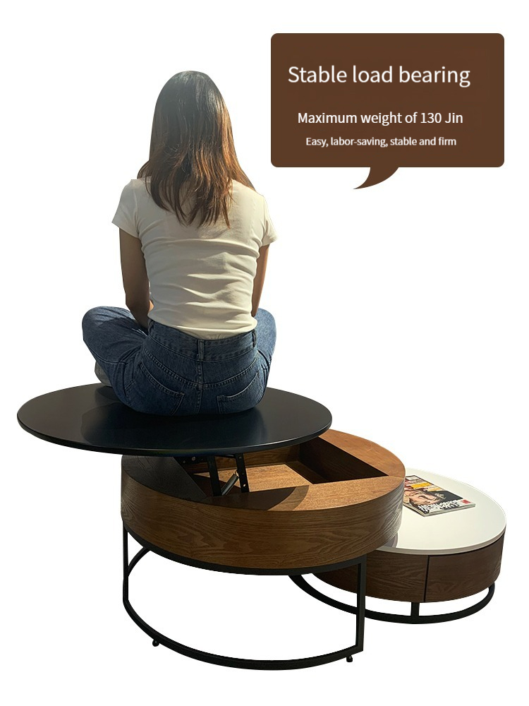 Nordic Elevated Tea Table TV Cabinet Combination Modern Simple, Light Luxury, Minimalist Circular Tea Table, Small Family Living Room Furniture-Smart-Living