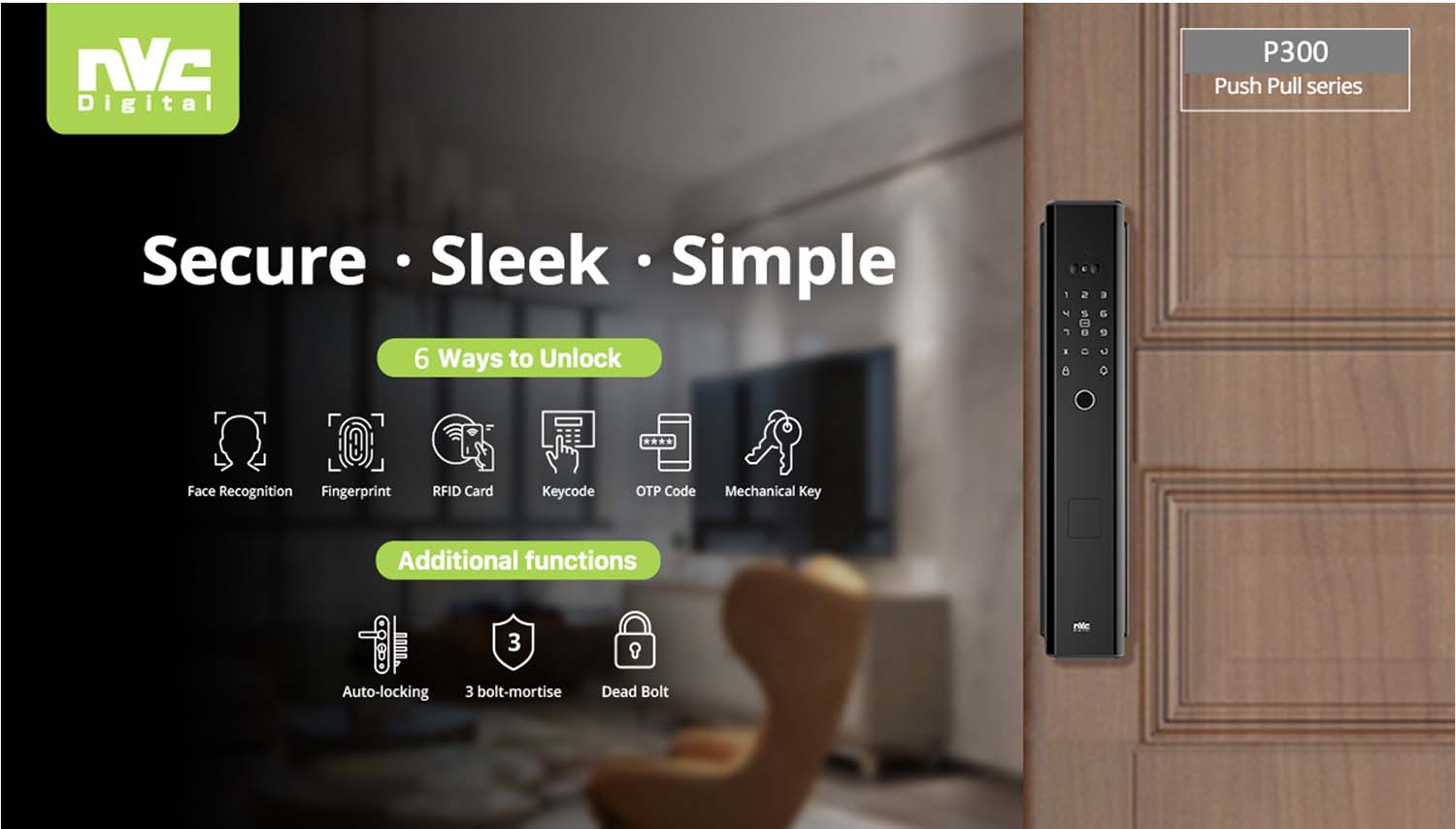 NVC International Digital P300 Smart facial recognition digital door lock/Smart Home/Power by Tuya/Smart Life & Tuya & Addin Smart Home App/ face recognition Function/ SG Local Seller/ Local Warranty -2nd-Smart-Living