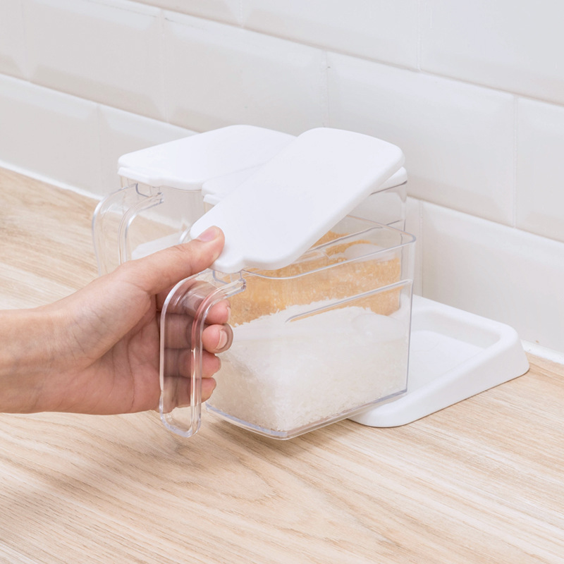 Smart-living Kitchen 3 piece transparent flip cover food seasoning jar container with spoon storage box set -A0269 -NC-Smart-Living