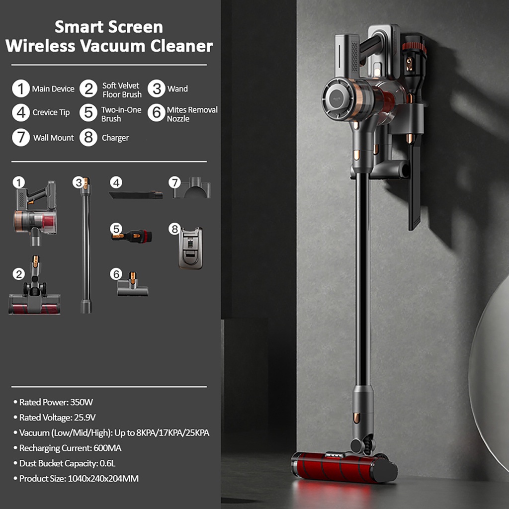 Deerma VC80 Cordless Stick Handheld Vacuum Cleaner 25Kpa Powerful Suction Smart Screen Display 55mLongBatteryLife-Smart-Living