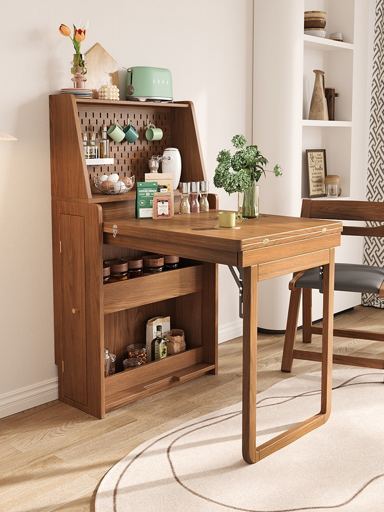 [Pre-order]  Nordic solid wood small unit foldable dining table dining edge cabinet integrated telescopic household rectangular table-Smart-Living