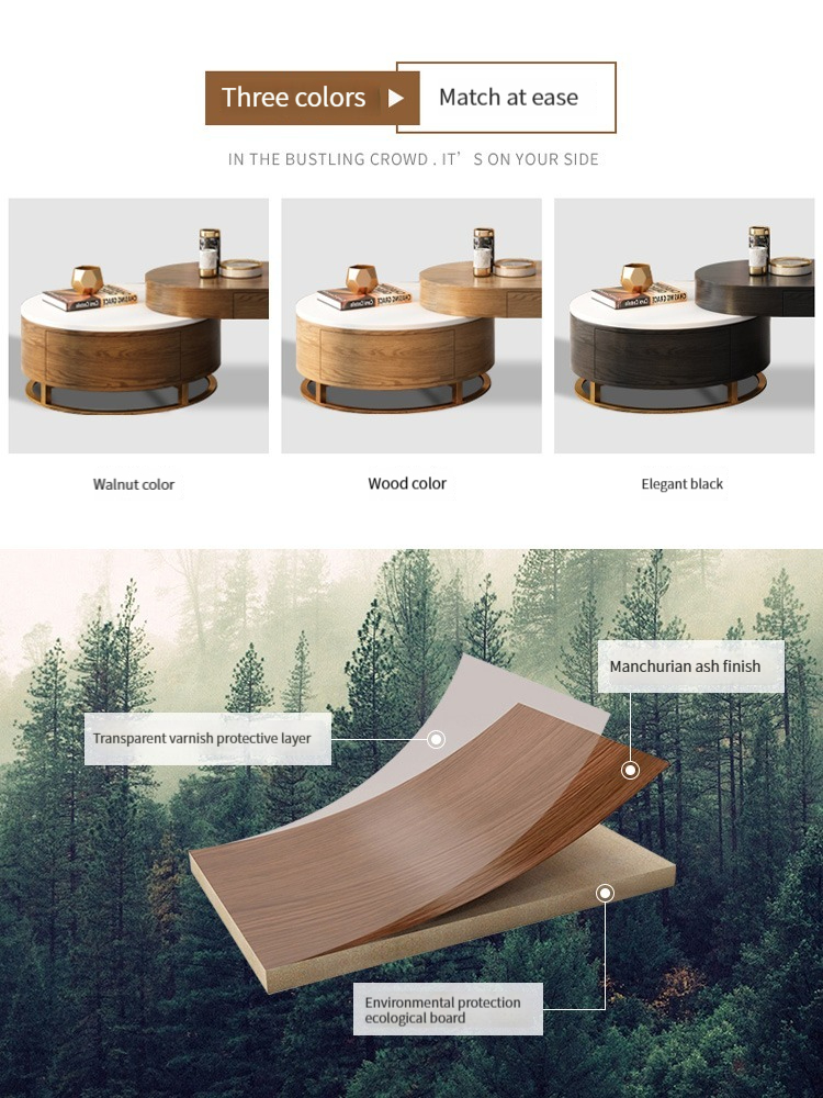 [Pre-order]  Nordic Light Luxury Tea Table, Living Room, Household TV Cabinet Combination, Modern and Simple Small Unit, Rock Plate Storage, Circular-Smart-Living