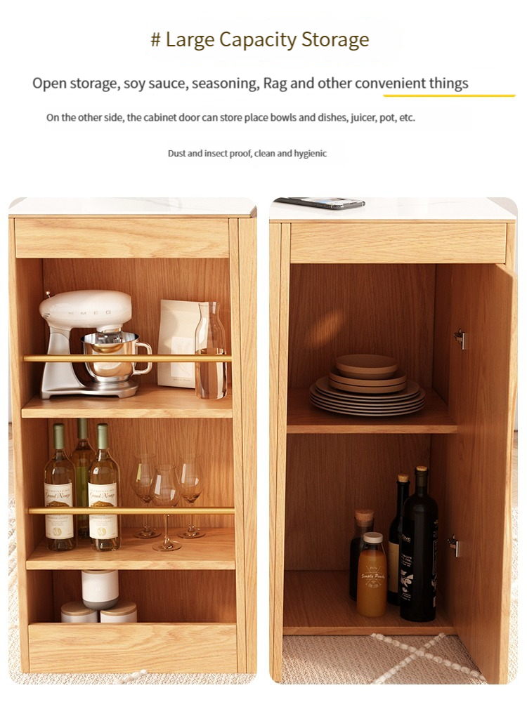 [Pre-order]  Japanese solid wood dining table, island table, integrated household small unit, expandable rock plate dining table, multifunctional folding storage bar-Smart-Living