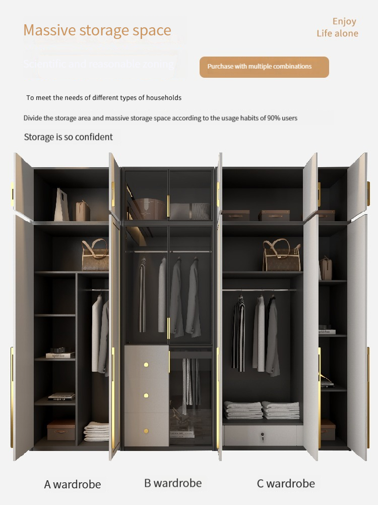 [Pre-order] Black and White 2/3 Doors Wardrobe Combination with Top Cabinet and Glass Display Door in Affordable Luxury-Smart-Living