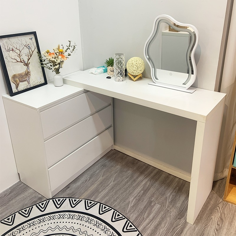 [Pre-order] French Cream Style Solid Wood Makeup Table Master Bedroom Corner Dressing Table Bed End Cabinet Bucket Cabinet Storage Cabinet Desk One Piece-Smart-Living