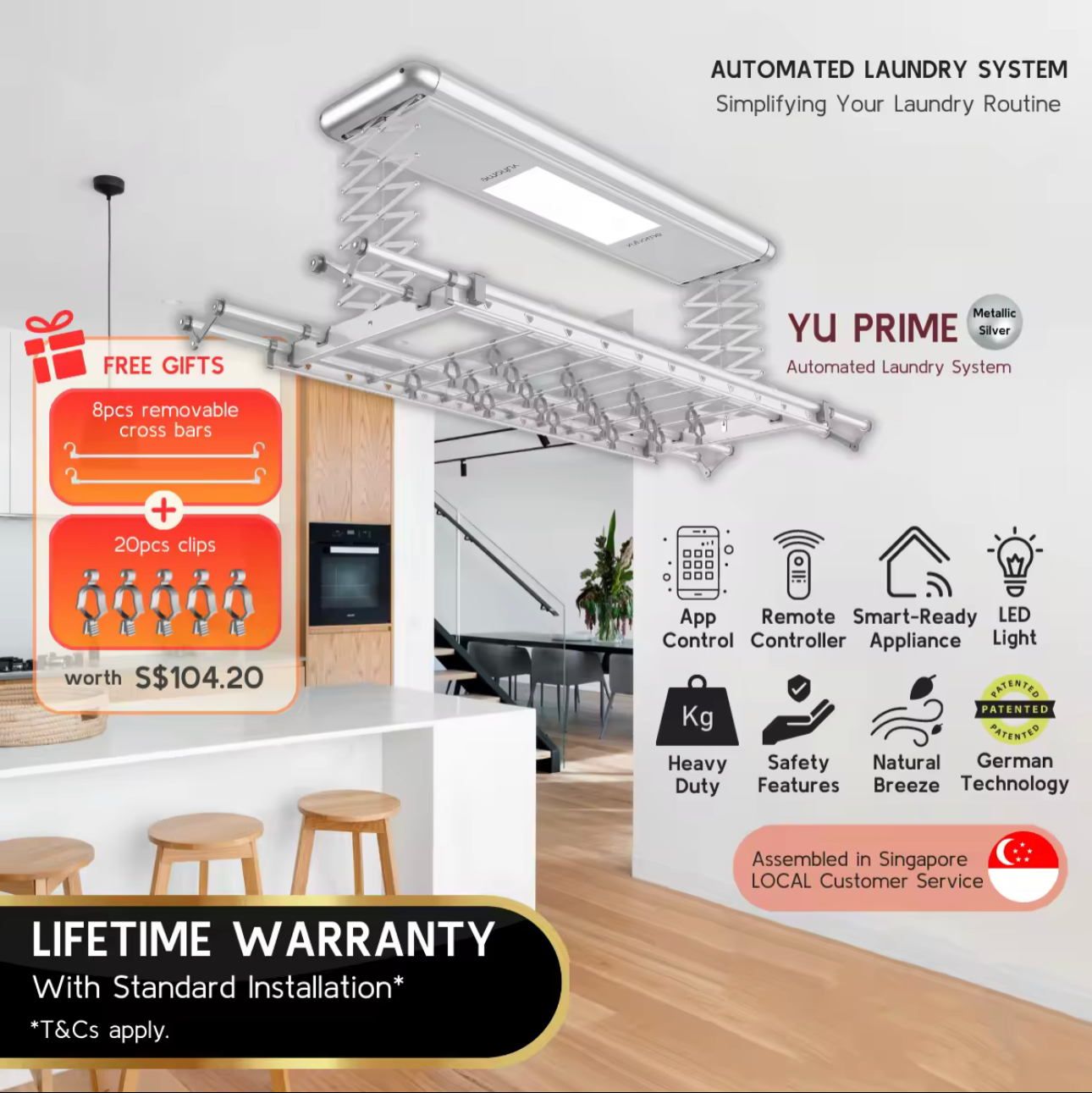 YU HOME Smart Laundry Rack (Model: PRIME), Singapore Leading Brand with German Technology, FREE Installation & Lifetime Warranty-Smart-Living
