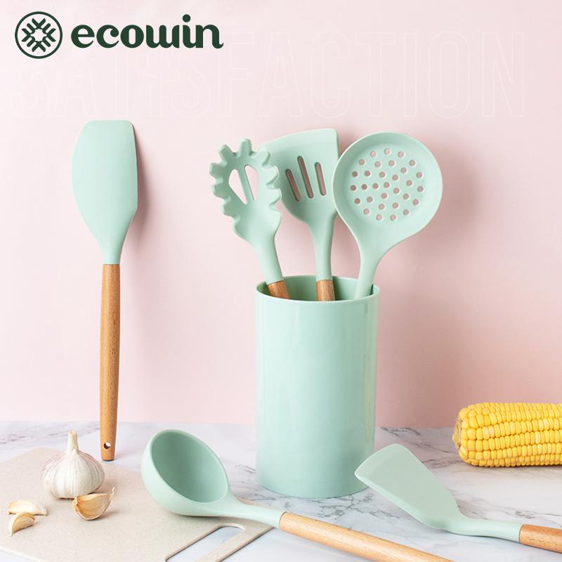 Wooden Handle Food Grade Non-stick Silicone Kitchen Utensils - Turner/Slotted Turner/Ladle/Tongs-Smart-Living