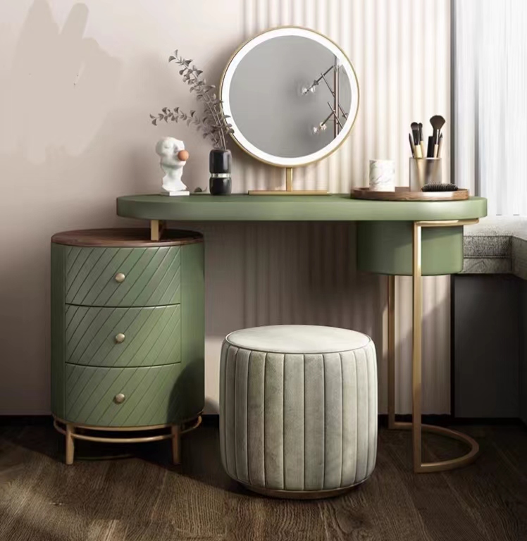 [Pre-order] Nordic Elegant Retractable Dressing Table, Chest of Drawers and Mirror in Affordable Luxury (Green/White)-Smart-Living