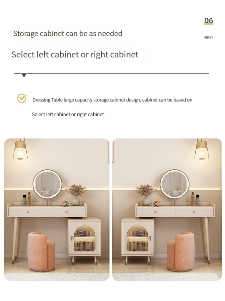 [Pre-order]  Cream-style Solid Wood Dressing Table Modern Simple Bedroom Bedside Table Dresser with Storage Cabinet and Drawer, Small Apartment Integration.-Smart-Living
