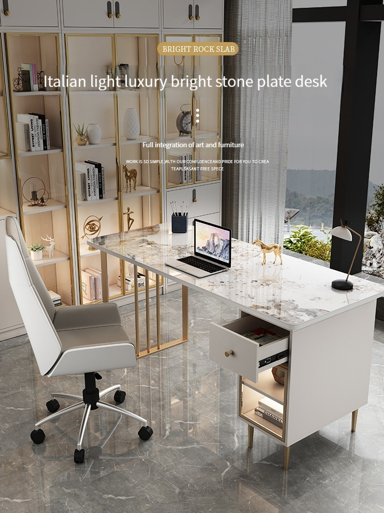 [Pre-order] Light Luxury Rock Board Desk, Post-modern, Simple, Small-sized Computer Desk and Chair Set, Office Desk, Home Study Writing Desk.-Smart-Living