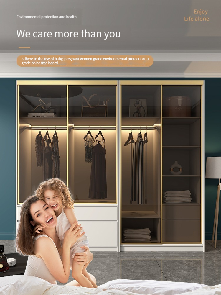 [Pre-order]  Nordic sliding door wardrobe with modern minimalist design for bedroom-Smart-Living