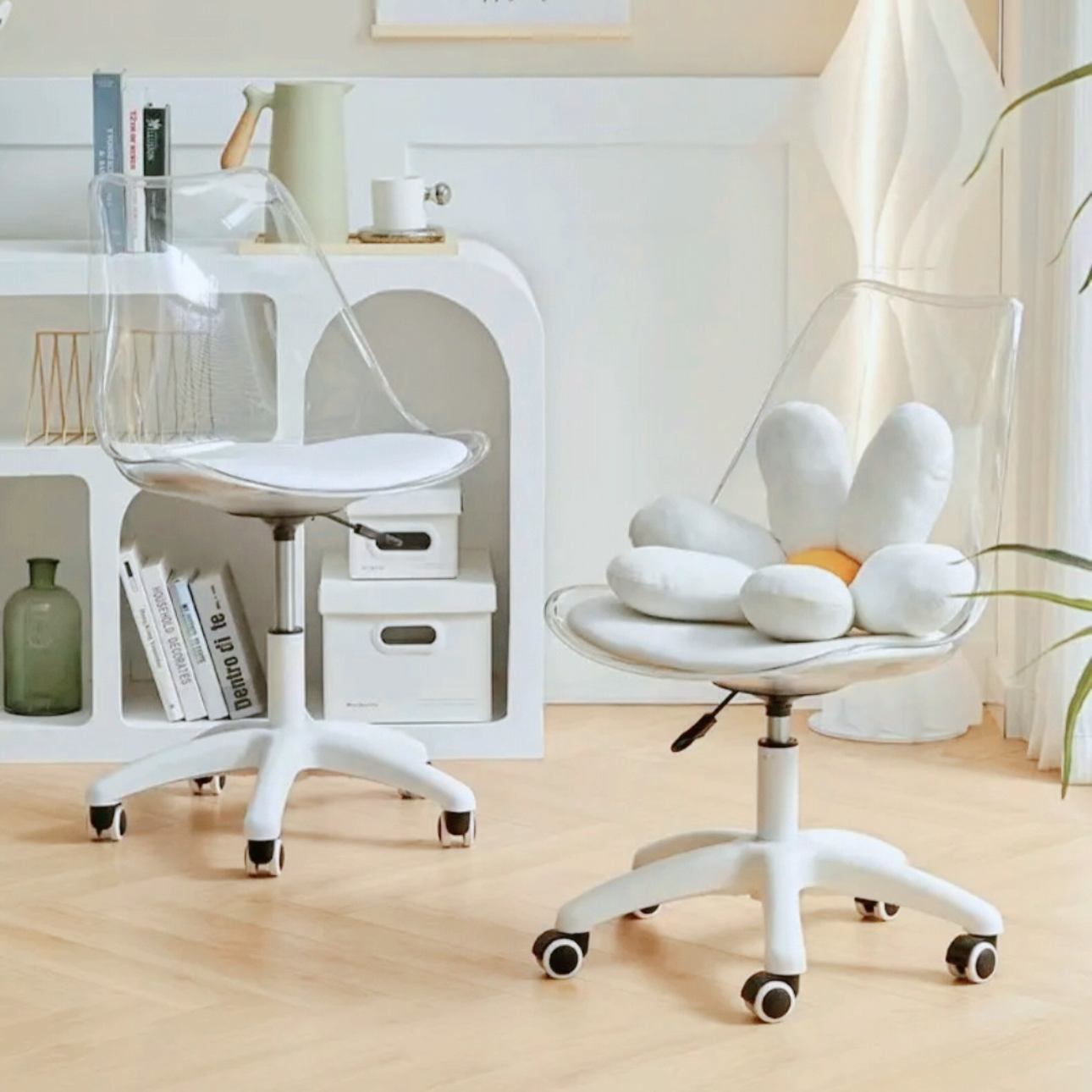 CG Net Red Swivel Chair Dressing Table Computer Office chair Acrylic Transparent and Comfortable Liftable Chair Home Study Simple-Smart-Living