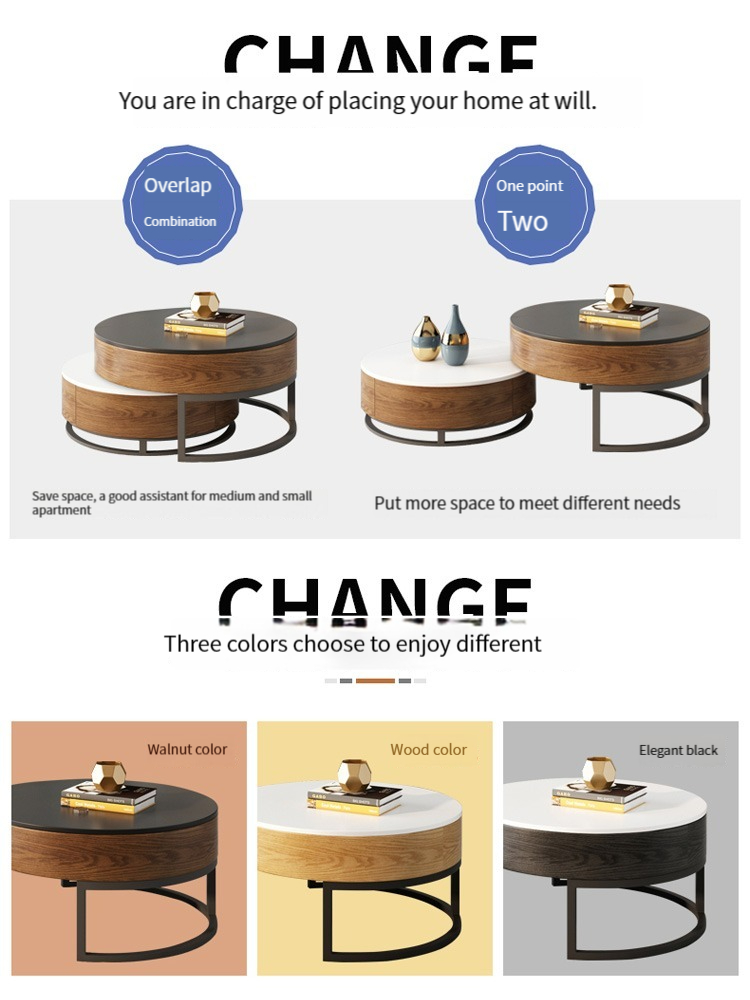 Nordic Elevated Tea Table TV Cabinet Combination Modern Simple, Light Luxury, Minimalist Circular Tea Table, Small Family Living Room Furniture-Smart-Living