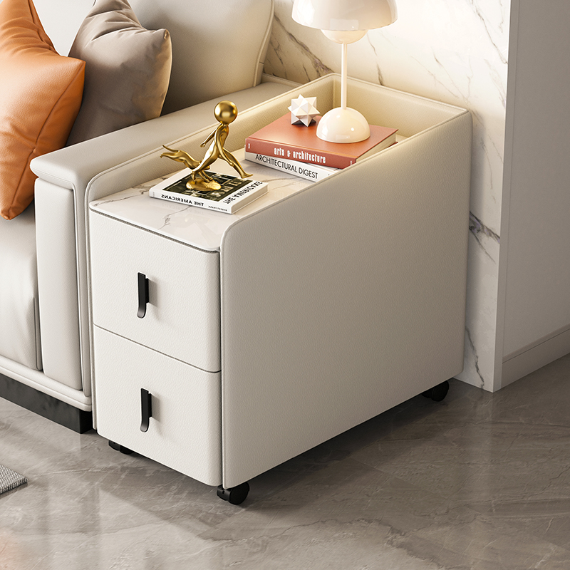 【Showroom】Smart sofa edge cabinet USB Bluetooth sound system minimalist modern minimalist solid wood door leather sofa edge cabinet living room living room-Smart-Living