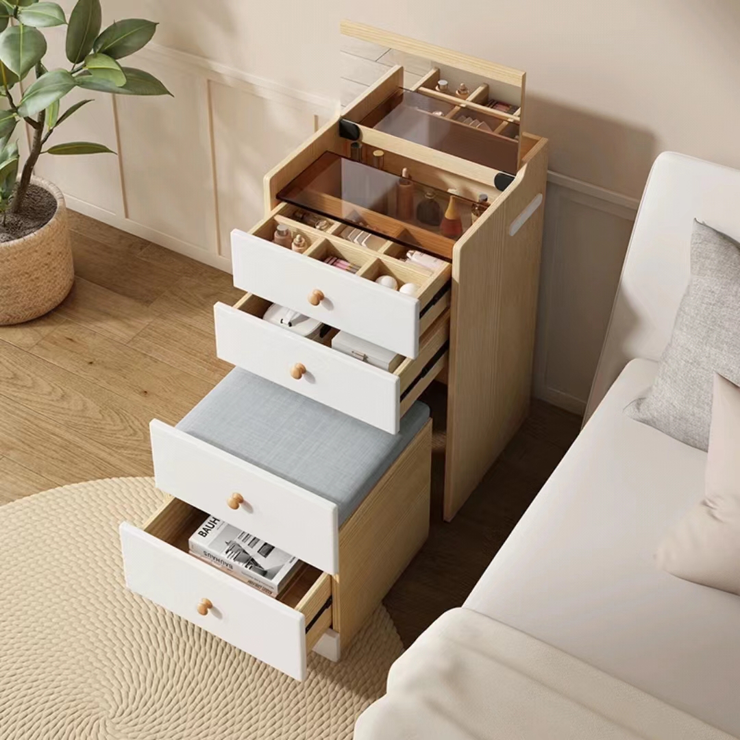 Suspended acrylic transparent solid wood intelligent minimalist bedside table, multifunctional household creative floor storage, minimalist style-Smart-Living