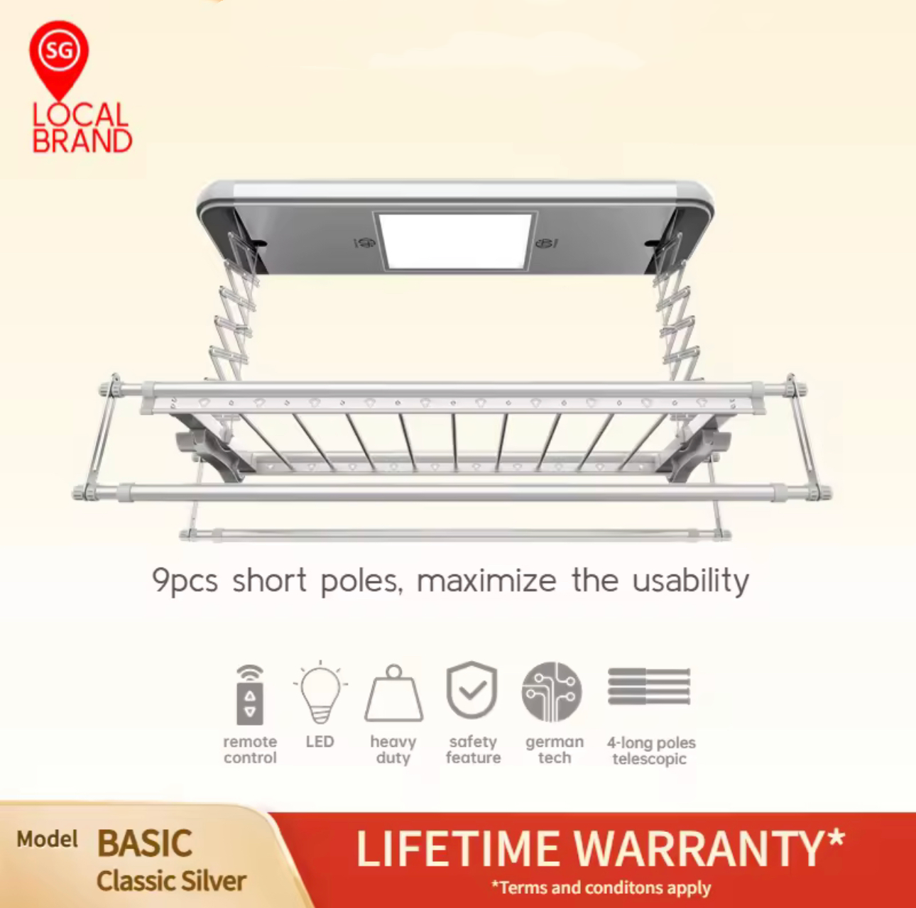 YU HOME Automated Laundry Rack System (Model: BASIC) - Smart Auto Laundry Rack with Safety Detector and Auto-lifting to relief housework burden, Local quality product, Onsite warranty cover with great customer services-Smart-Living