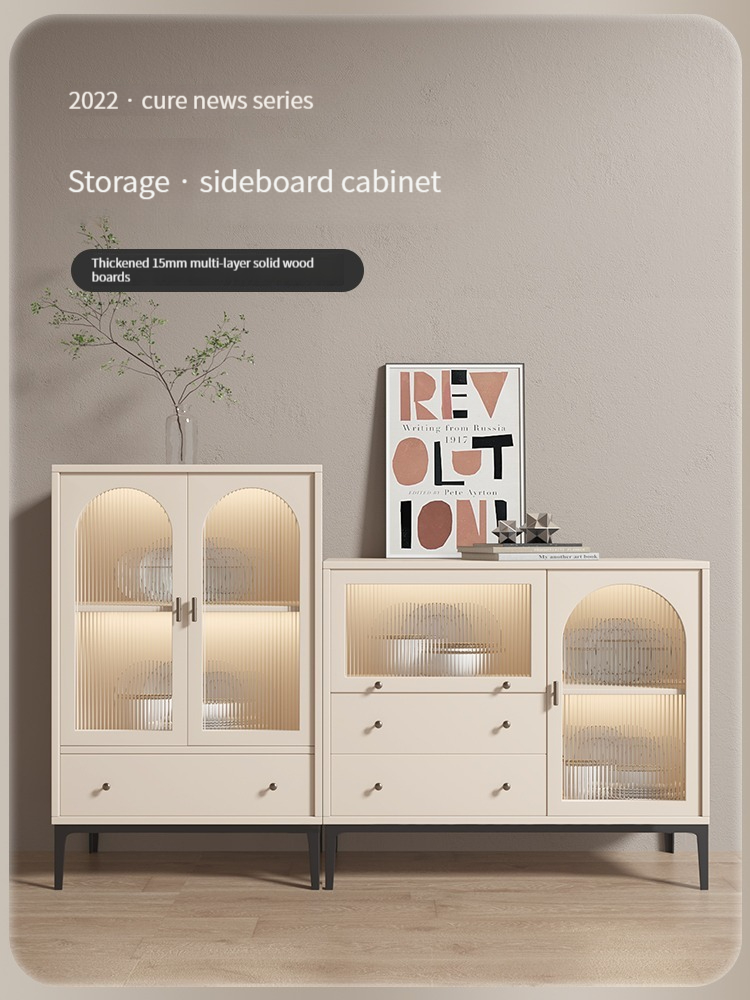 [Pre-order] Modern and simple dining cabinet, solid wood storage cabinet for living room, French country style tea cabinet, with storage function for placement and organization.-Smart-Living