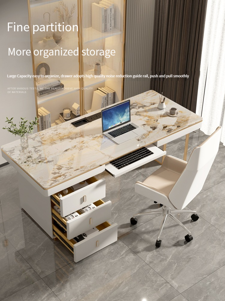 [Pre-order]  Light luxury granite desk, modern and simple desktop computer table and chair set with office desk and home study writing desk.-Smart-Living