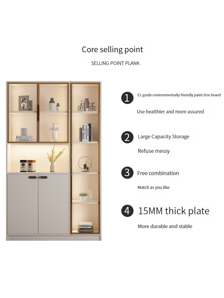 [Pre-order]  Nordic Glass Door Full Wall Bookcase, Simple and Modern, with Doors, Storage Shelves, and Floor-standing Study Background Wall, Large Bookshelf.-Smart-Living