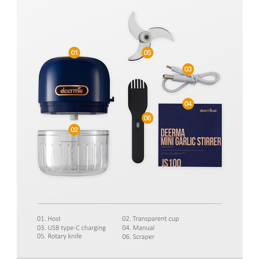 Deerma JS100/JS200 Electric Garlic Grinder Food Processer Cordless Food Chopper-Smart-Living