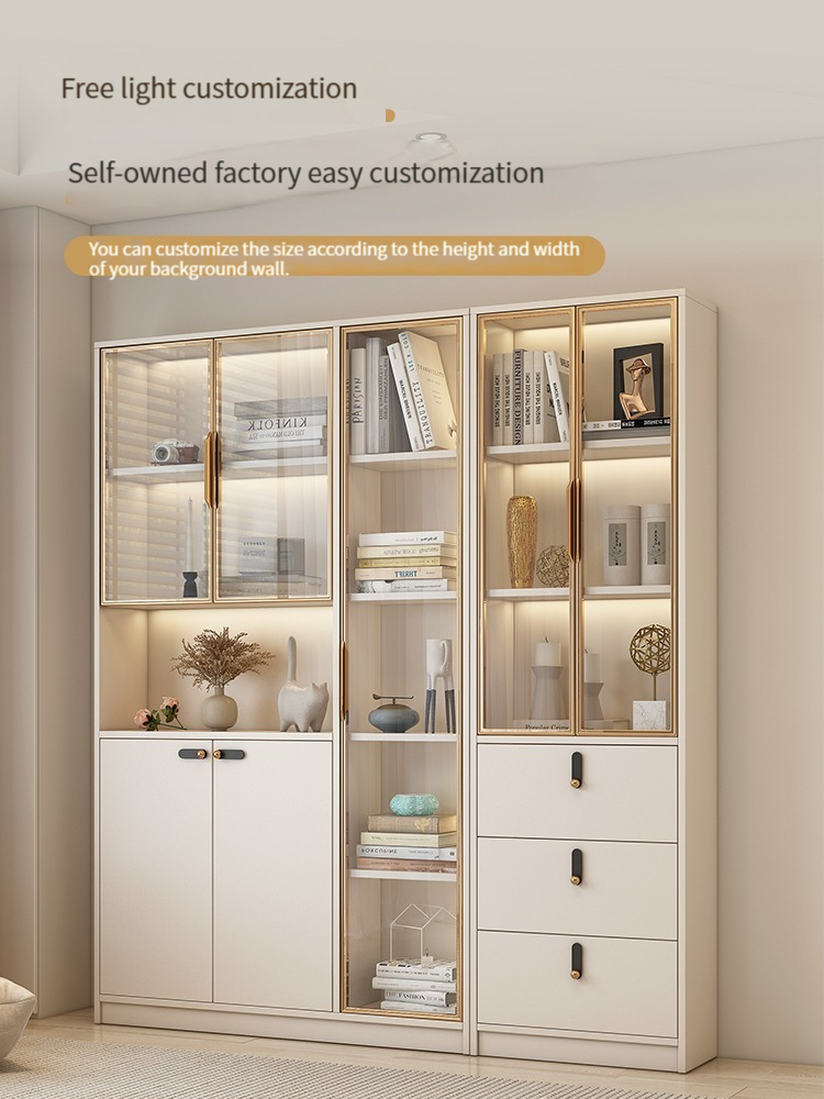 Living room home bookshelf integrated whole wall to top dustproof glass door bookshelf light luxury high-grade floor-standing wall display cabinet-Smart-Living