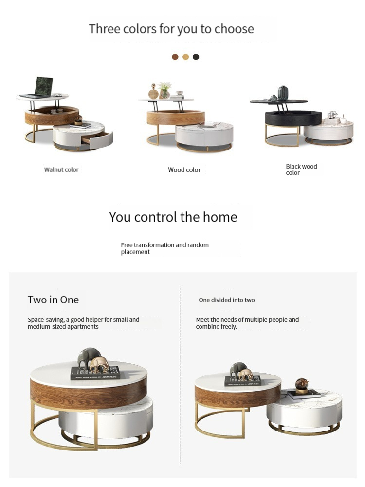 Light Luxury Elevated Tea Table TV Cabinet Combination Nordic Modern Simple Rock Plate Round Tea Table Small Family Living Room Furniture-Smart-Living