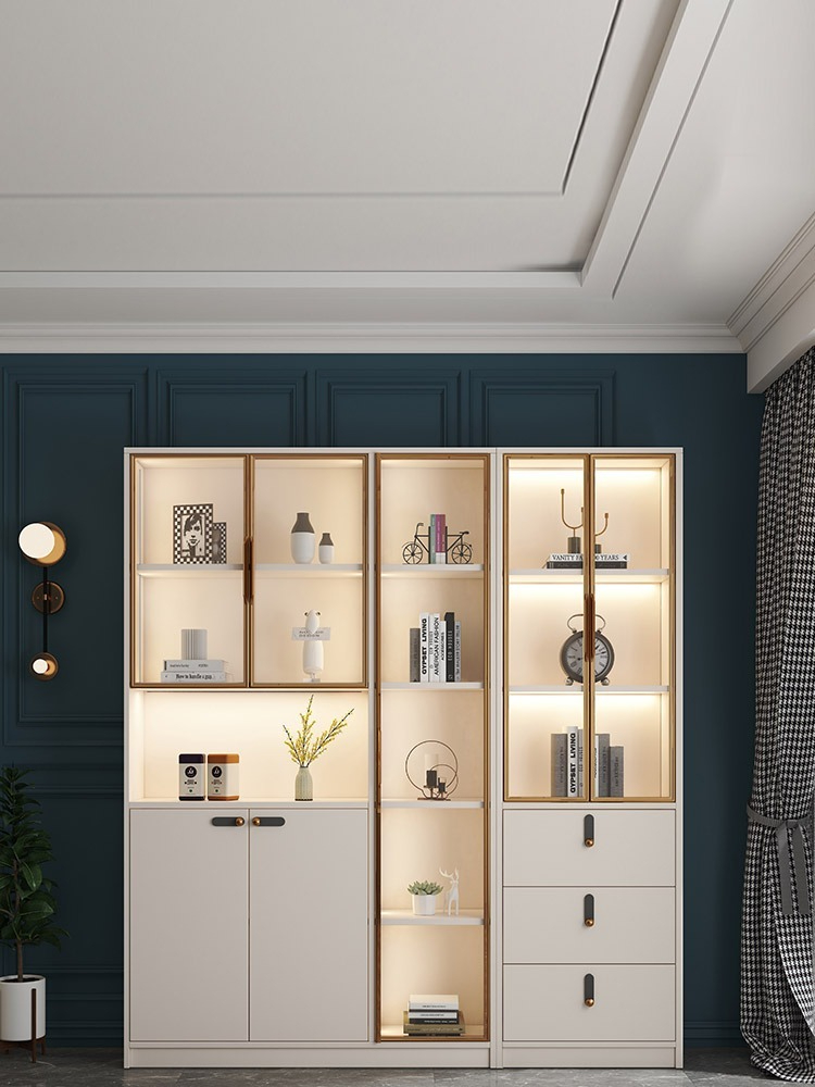 【Showroom】Modern and Simple Wall-Mounted Wine Cabinet/Pantry Shelf with Glass Display Cabinet, Light Luxury High-End Storage Cabinet with Foldable Bar Counter in the Living Room.-Smart-Living