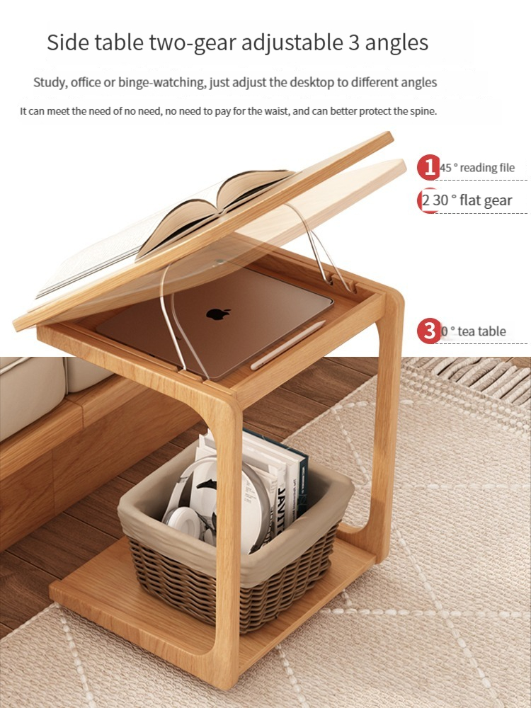 [Pre-order]  Japanese style log style tea table small unit living room light luxury solid wood double layer rainbow glass circular tea table edge table combination-Smart-Living