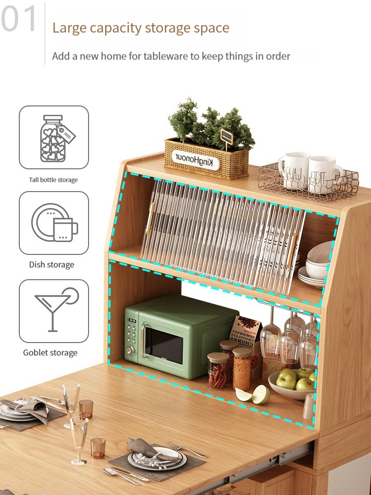 [Pre-order] Folding dining table, small unit, Nordic household dining table, storage cabinet, multi-functional invisible telescopic dining table and chair combination-Smart-Living