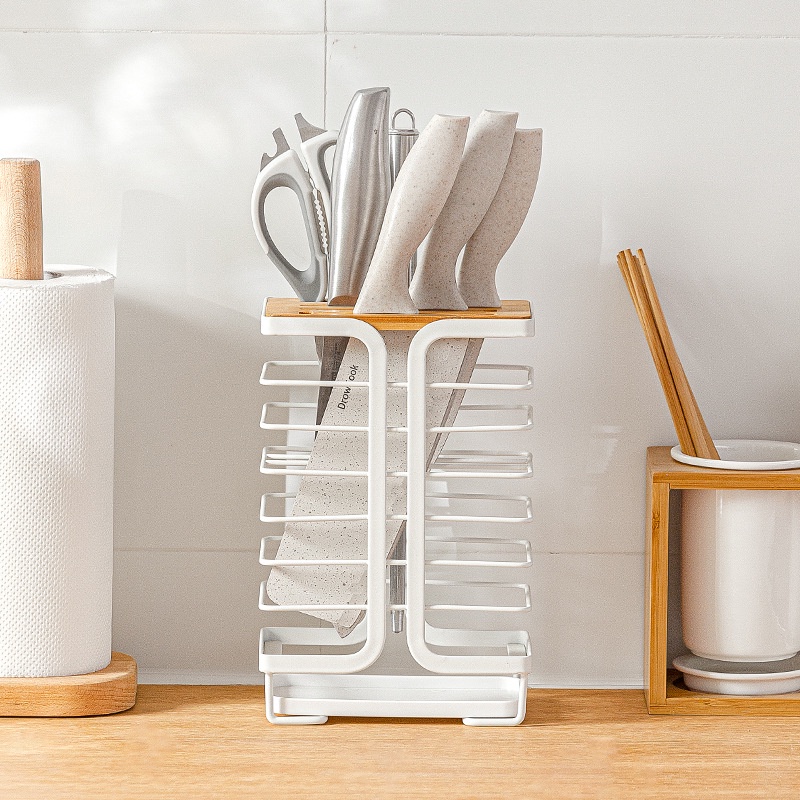 Smart-living multi-purpose kitchen knife rack knife holder knife block with wooden knife slot tray -A0380 -NC-Smart-Living