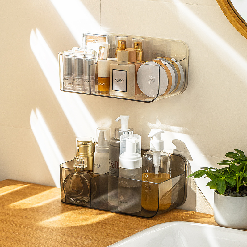 Smart-living household transparent wall-mounted adhesive home bathroom kitchen storage box organizer -A0473 -NC-Smart-Living