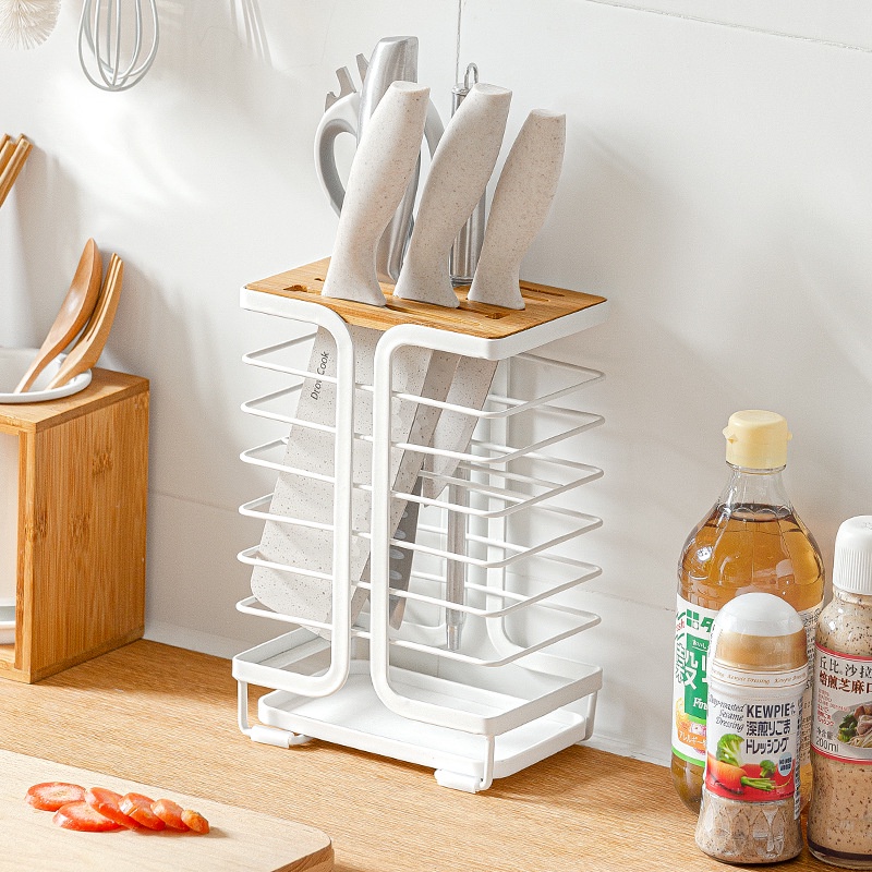 Smart-living multi-purpose kitchen knife rack knife holder knife block with wooden knife slot tray -A0380 -NC-Smart-Living