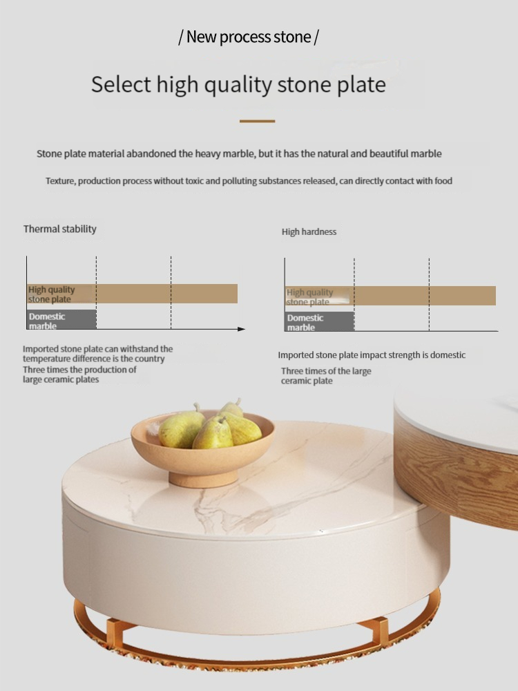 [Pre-order]  Nordic Rock Plate Tea Table and TV Cabinet Combination Modern and Simple Household Small Family Living Room Light Luxury Circular Elevated Storage-Smart-Living