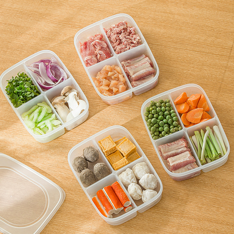 Smart-living transparent 4 compartment kitchen fridge food preservation storage box with lid -A0534 -NC-Smart-Living