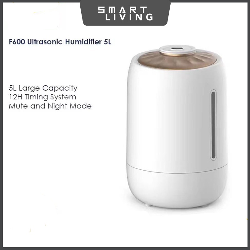 Deerma F600 Ultrasonic Humidifier 5L Three Gear Touch Temperature Intelligent Mist Maker Timing Function, White-Smart-Living