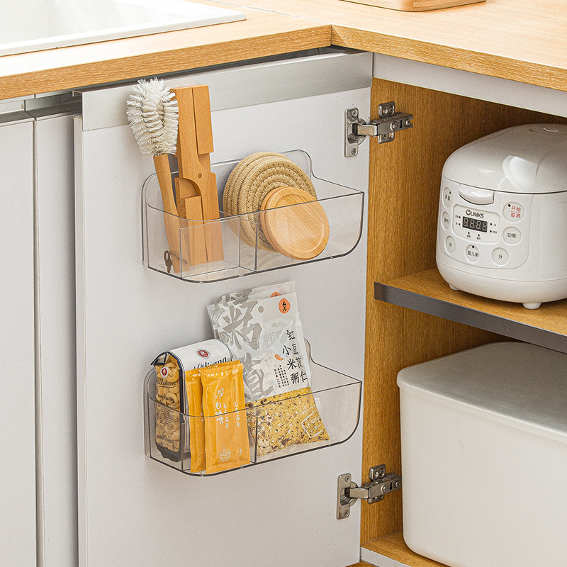 Smart-living household transparent wall-mounted adhesive home bathroom kitchen storage box organizer -A0473 -NC-Smart-Living