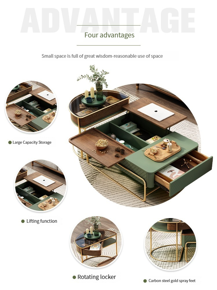 Light Luxury Elevated Tea Table TV Cabinet Combination Small Family Living Room Multifunctional Tea Table Household Modern Simple Tea Table-Smart-Living
