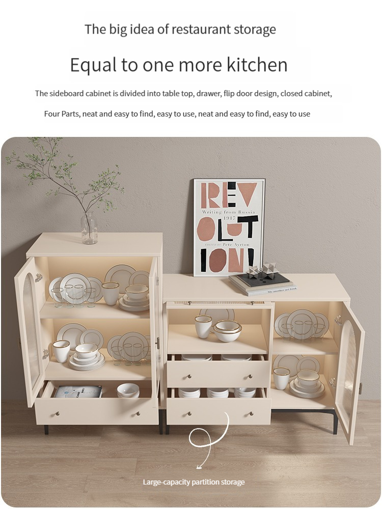 [Pre-order] Modern and simple dining cabinet, solid wood storage cabinet for living room, French country style tea cabinet, with storage function for placement and organization.-Smart-Living