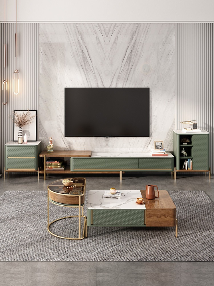 [Pre-order] Nordic Light Luxury Rock Plate Tea Table TV Cabinet Combination Modern and Simple Home Living Room Multifunctional Drawers Square Tea Table-Smart-Living