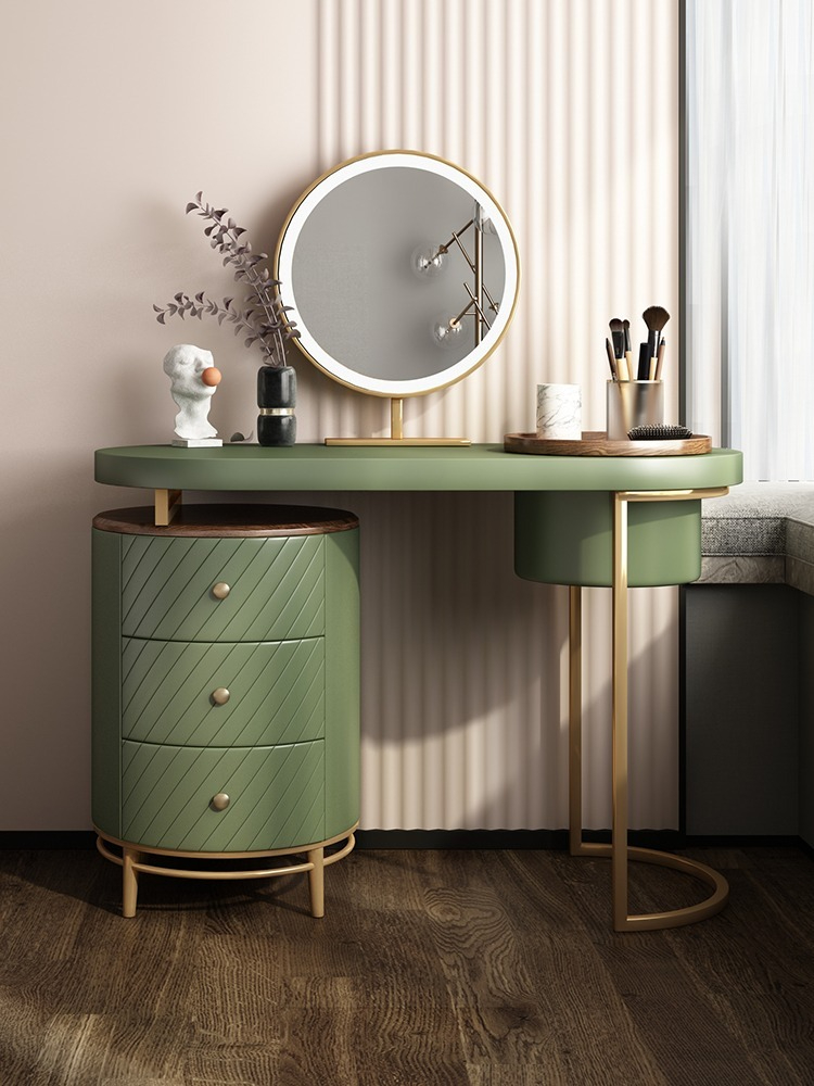 [Pre-order] Nordic Elegant Retractable Dressing Table, Chest of Drawers and Mirror in Affordable Luxury (Green/White)-Smart-Living