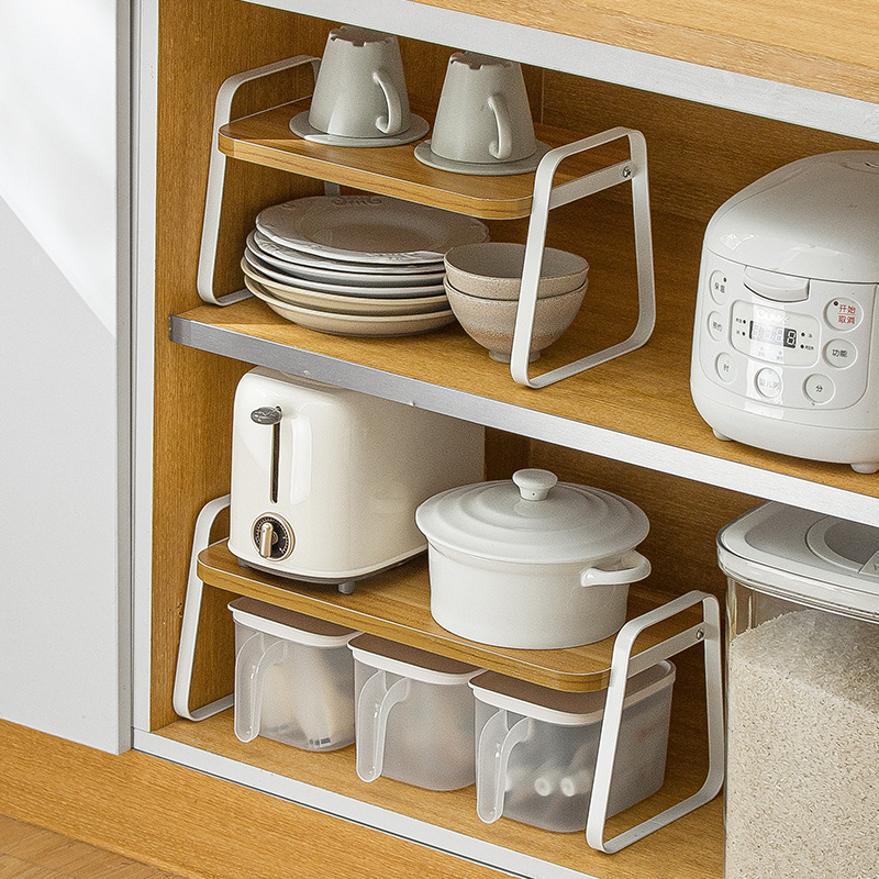 Smart-living Nachuan household kitchen cabinet storage rack Japanese cabinet partition board layered stacking and sorting rack Table top storage artifact iron rack-Smart-Living