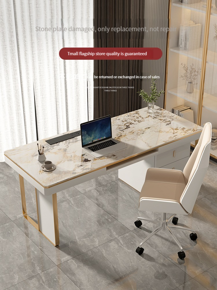 [Pre-order]  Light luxury granite desk, modern and simple desktop computer table and chair set with office desk and home study writing desk.-Smart-Living