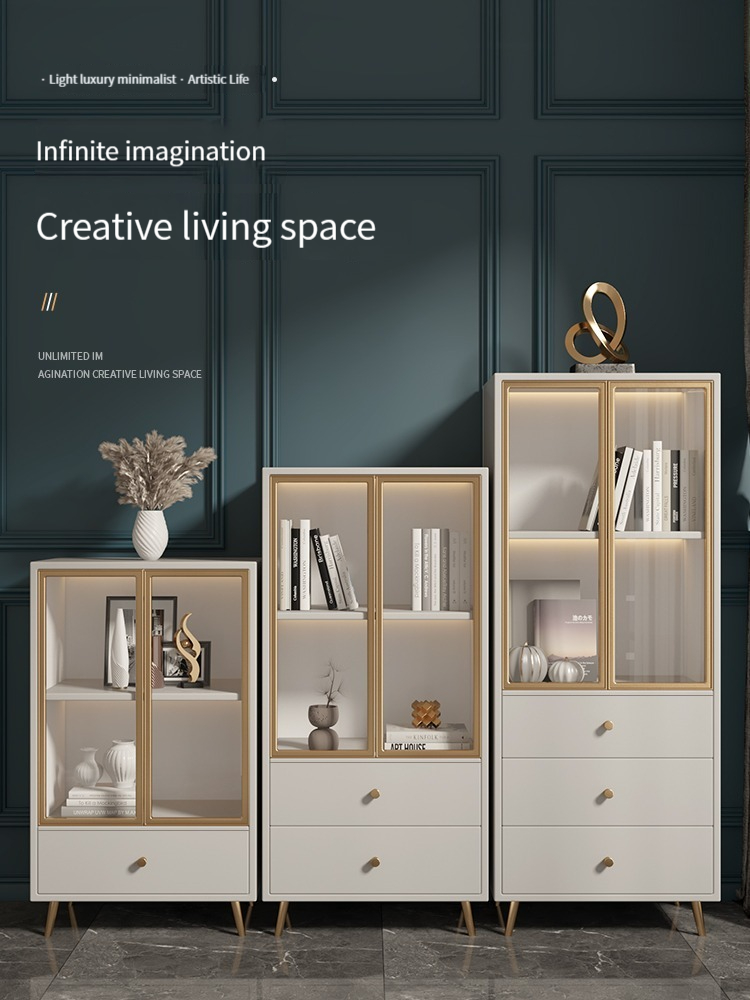 [Pre-order]  Drawer Cabinet for Bedroom/Living Room, Light Luxury Modern and Simple Glass Bookcase and Storage Cabinet Integrated into the Wall, Nordic Style.-Smart-Living