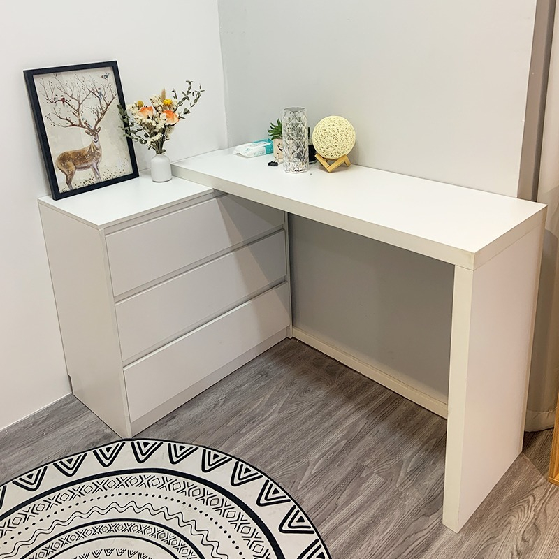 [Pre-order] French Cream Style Solid Wood Makeup Table Master Bedroom Corner Dressing Table Bed End Cabinet Bucket Cabinet Storage Cabinet Desk One Piece-Smart-Living