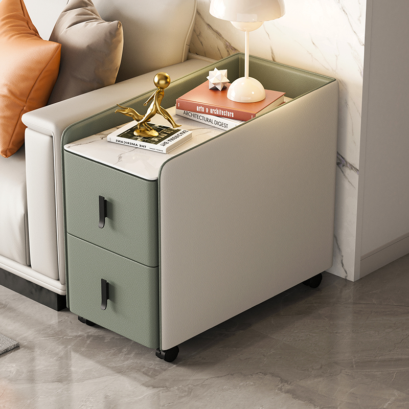 【Showroom】Smart sofa edge cabinet USB Bluetooth sound system minimalist modern minimalist solid wood door leather sofa edge cabinet living room living room-Smart-Living