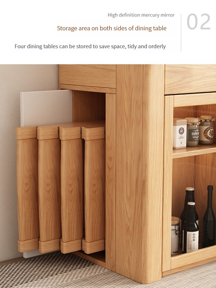 [Pre-order] Folding dining table, small unit, Nordic household dining table, storage cabinet, multi-functional invisible telescopic dining table and chair combination-Smart-Living