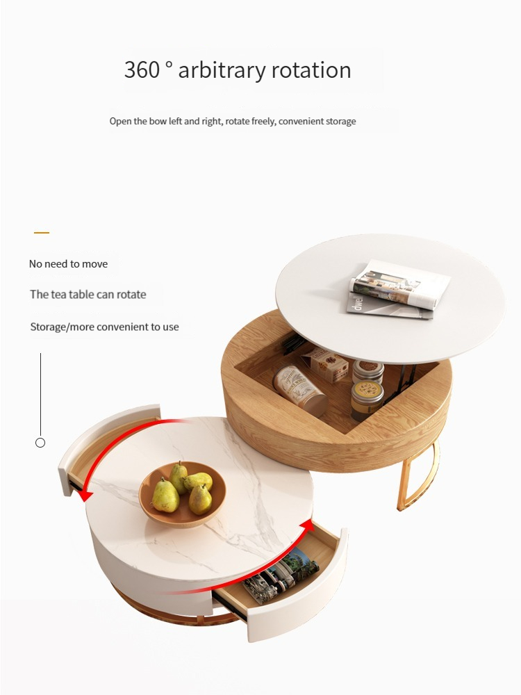 [Pre-order]  Nordic Rock Plate Tea Table and TV Cabinet Combination Modern and Simple Household Small Family Living Room Light Luxury Circular Elevated Storage-Smart-Living